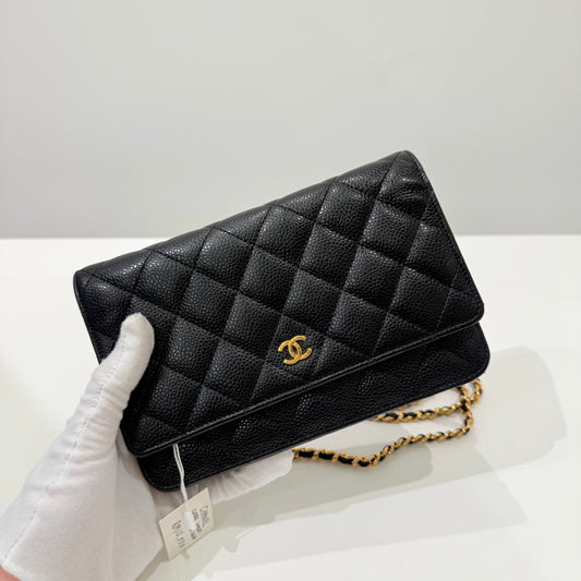 Chanel Black Gold Caviar WOC & card