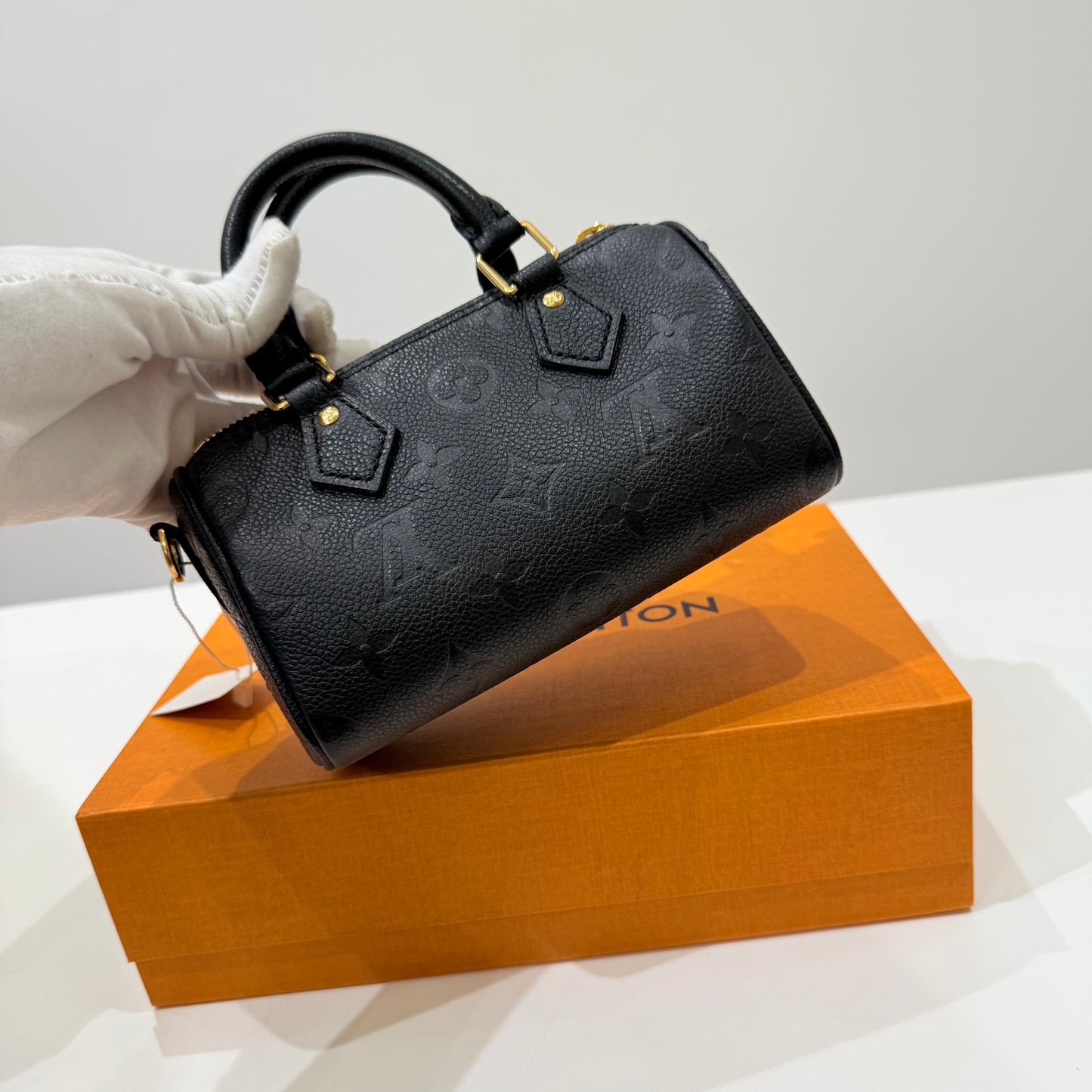 LV Black Leather Monogram Speedy Nano Full Set