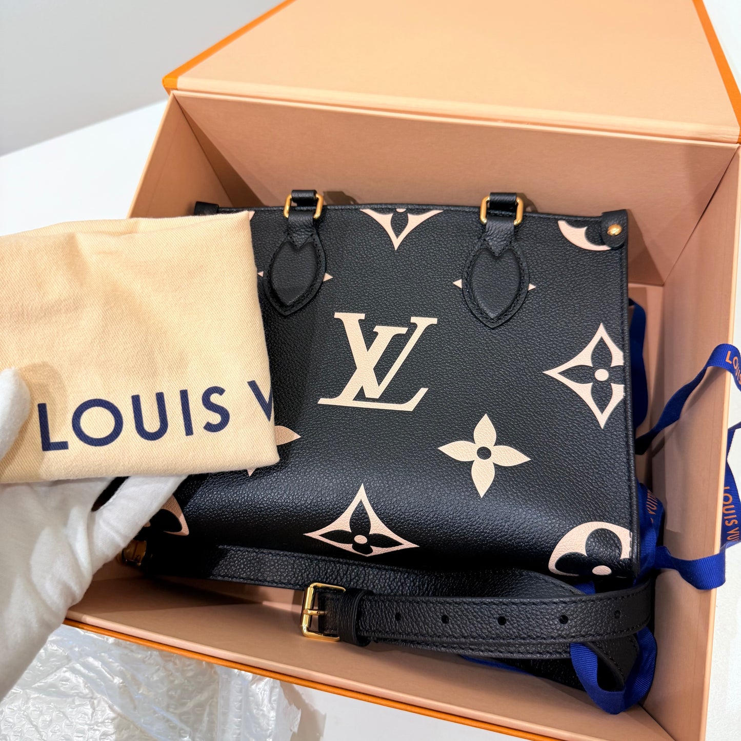 LV Black Calfskin Monogram Tote Bag Full Set
