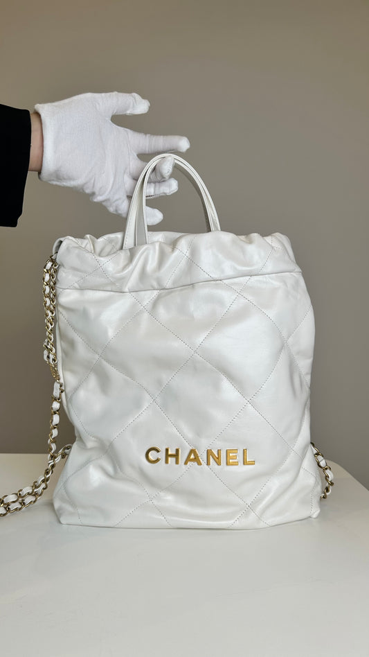 Chanel White & Gold 22 Bag Small Size with chip