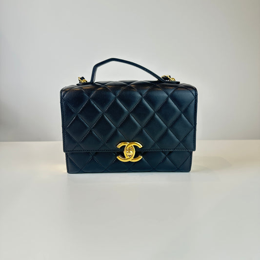 Chanel 21K Black Lambskin Gold CC Case