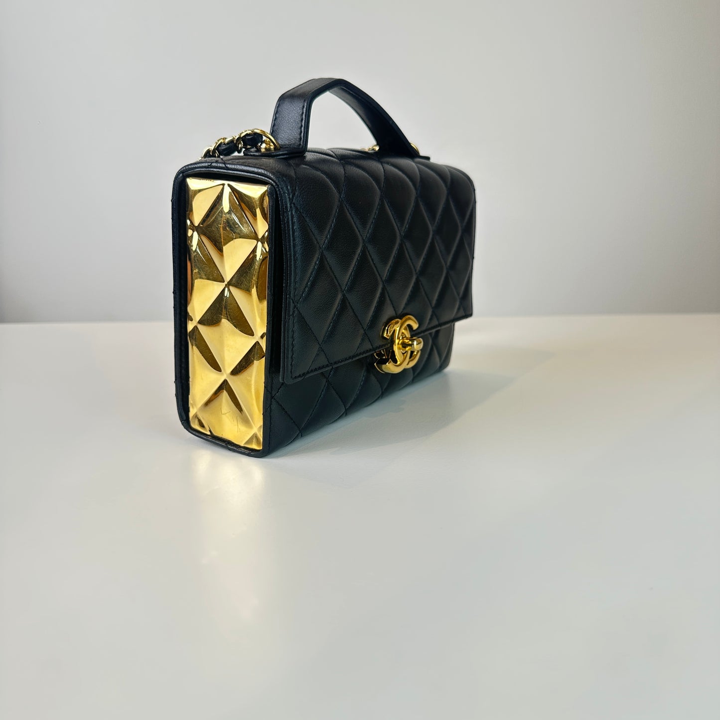 Chanel 21K Black Lambskin Gold CC Case