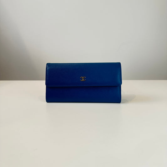 TIKTOK FOLLOWER PRICE - Chanel Blue Calfskin Long Wallet FULL SET