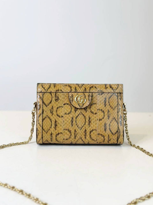 GUCCI OPHIDIA SNAKE PYTHON GOLD CHAIN SHOULDER BAG