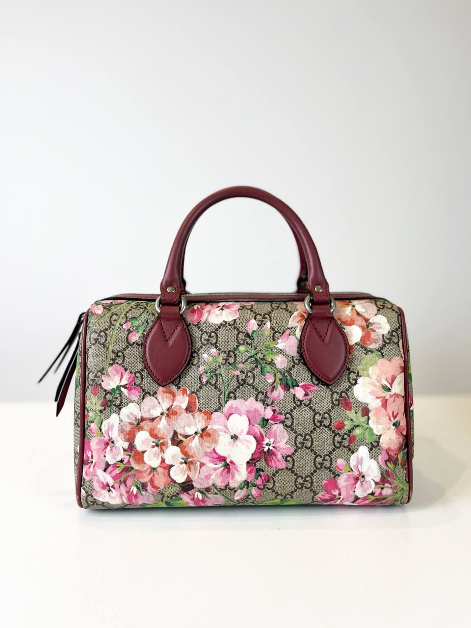 GUCCI GG SMALL BLOOMS FLORAL PINK BOSTON BAG
