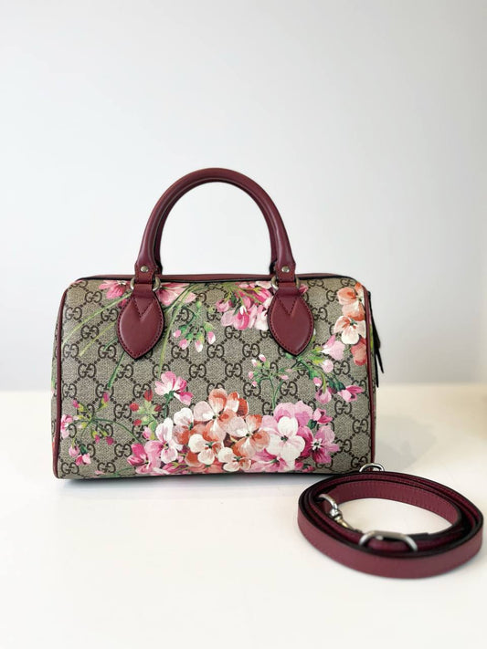GUCCI GG SMALL BLOOMS FLORAL PINK BOSTON BAG