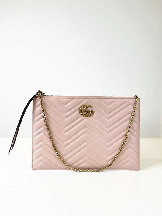 GUCCI GG MARMONT QUITLED LEATHER PINK ZIP POUCH