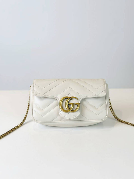 GUCCI GG MARMONT SUPER MINI WHITE CROSSBODY BAG