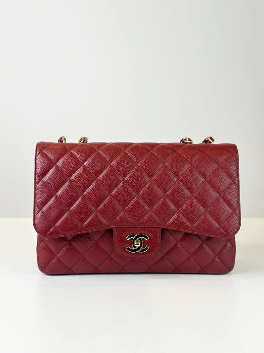 CHANEL CLASSIC FLAP RED CAVIAR JUMBO SHOULDER BAG GHW
