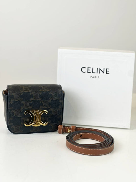 CELINE MINI TRIOMPHE 2 WAY CROSSBODY / BELT BAG FULL SET