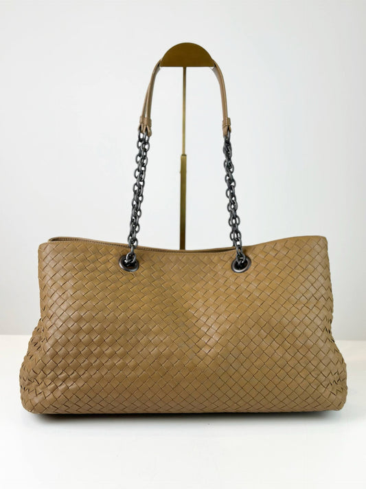 BOTTEGA VENETA NAPPA INTRECCIATO CAMEL BROWN MEDIUM TOTE BAG