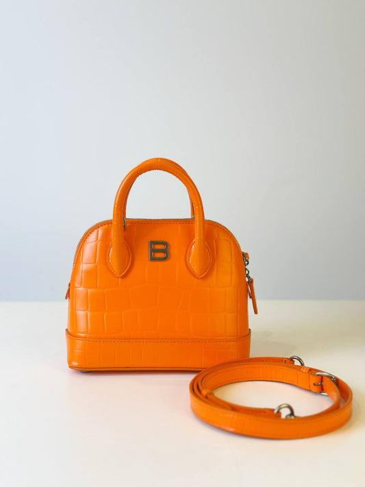 Balenciaga Orange Crocodile Embossed Leather Handbag Small Size