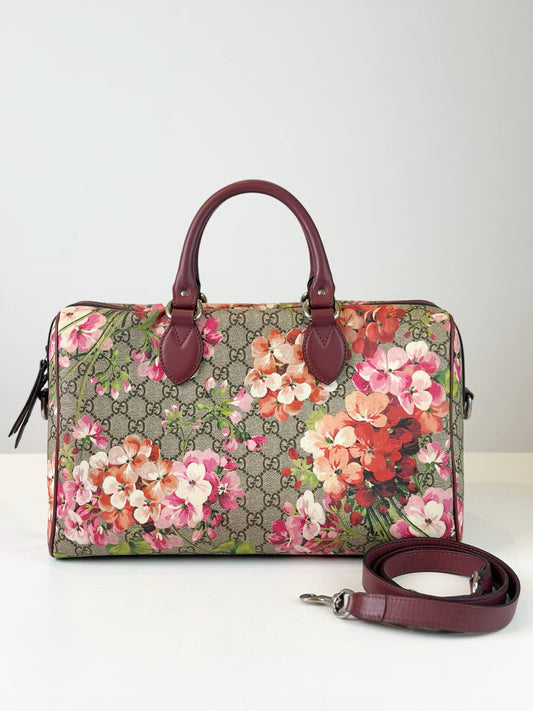 GUCCI GG MEDIUM BLOOMS FLORAL PINK BOSTON BAG