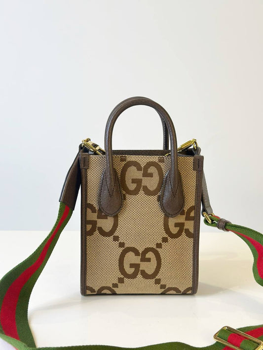 GUCCI VERTICAL TOTE BAG JUMBO GG CANVAS MINI