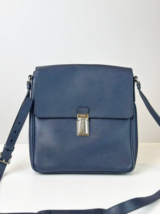 PRADA SAFFIANO LEATHER NAVY BLUE MESSENGER BAG