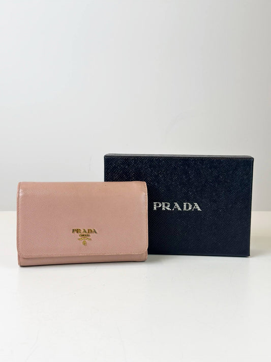 PRADA SAFFIANO LEATHER PINK TRI-FOLD WALLET