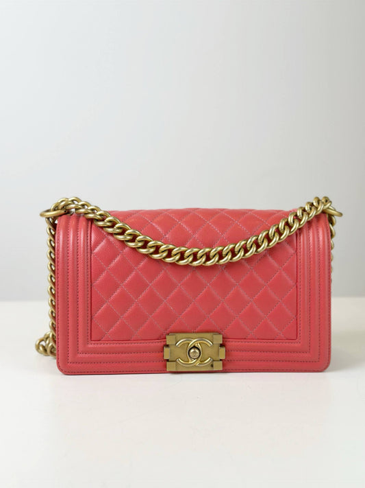 CHANEL LE BOY MEDIUM FLAP HOT PINK SHOULDER BAG GHW