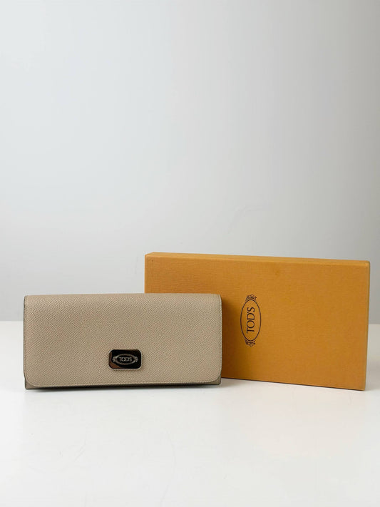 TOD'S LEATHER BEIGE LONG FLAP WALLET