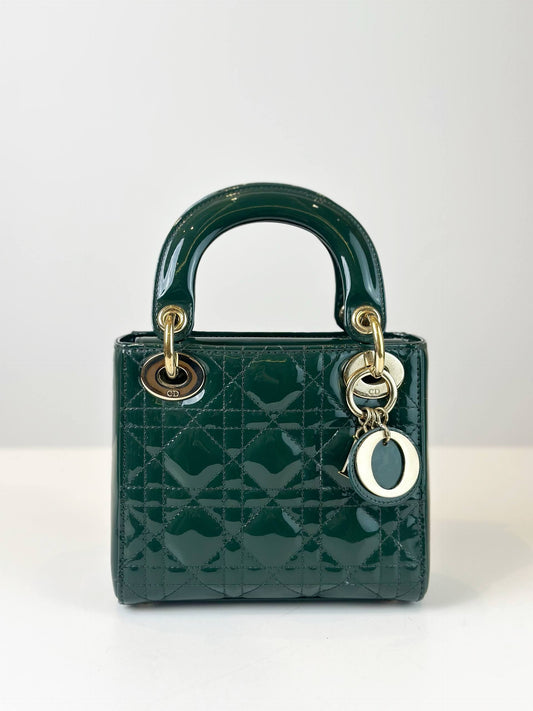 Dior Lady Dior Bag Mini Size  Dark Green Patent Leather