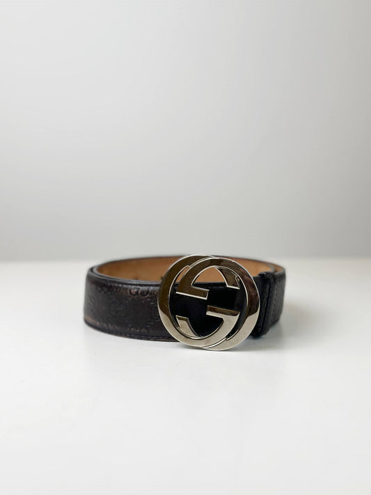 GUCCI GUCCISSIMA INTERLOCKING G BROWN BELT