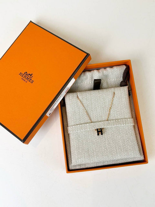 HERMES MINI H POP BLACK NECKLACE ROSE GOLD
