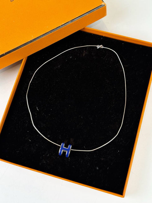 HERMES POP H PENDANT BLUE NECKLACE