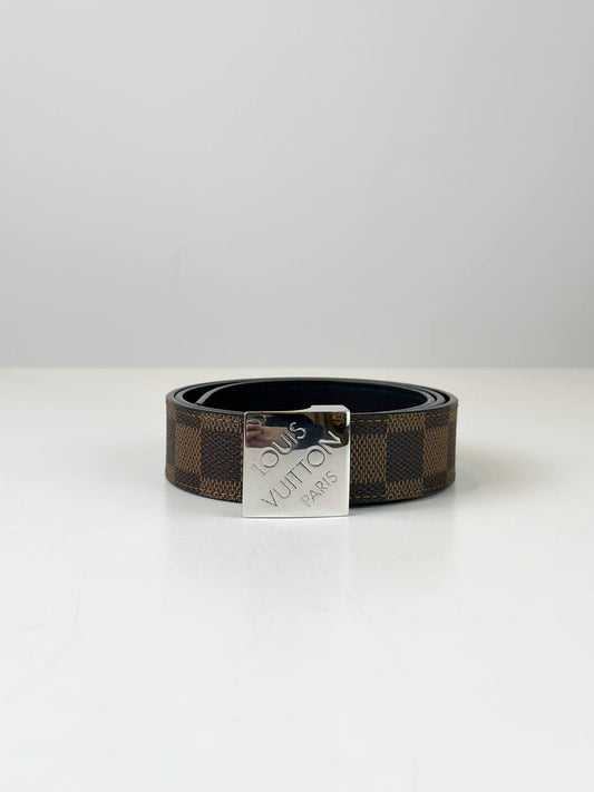 LOUIS VUITTON REVERSIBLE SILVER BUCKLE DAMIER EBENE BELT
