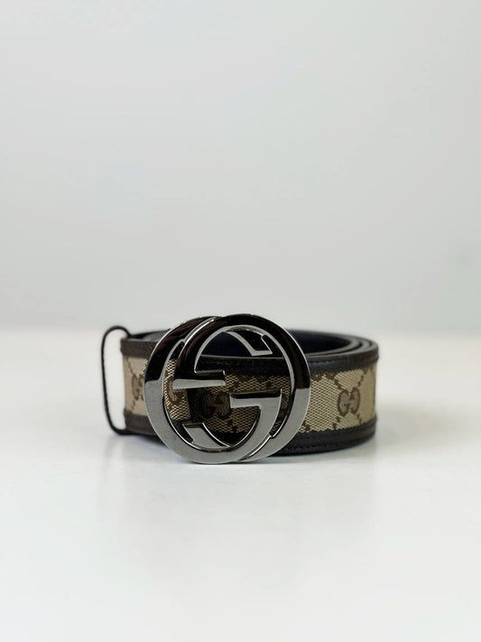 GUCCI GG CANVAS INTERLOCKING BROWN BELT