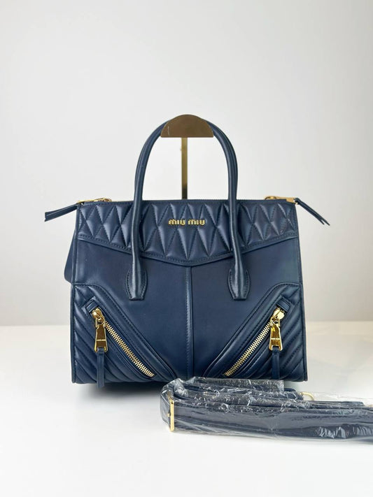 MIU MIU BIKER NAVY BLUE HANDBAG GHW