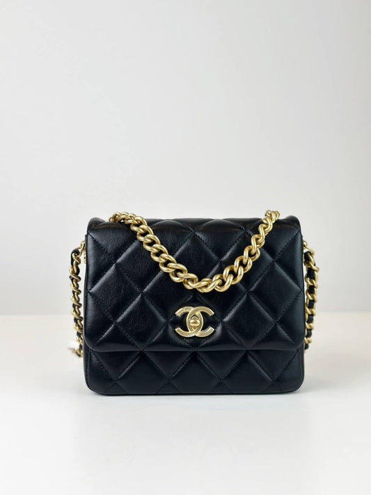 CHANEL QUILTED MINI SIDE NOTE FLAP BLACK CROSSBODY BAG