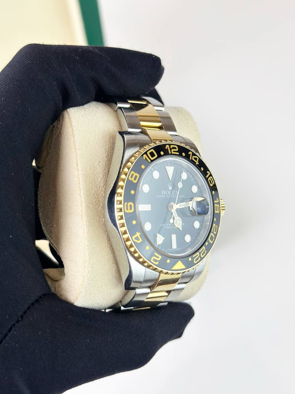 ROLEX GMT-MASTER II BLACK DIAL HALF GOLD WATCH