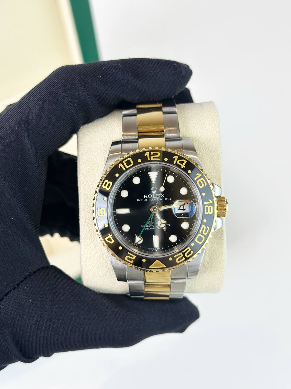ROLEX GMT-MASTER II BLACK DIAL HALF GOLD WATCH