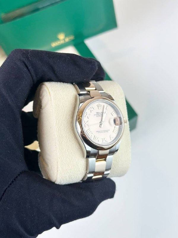 ROLEX DATEJUST ROMAN NUMERALS EVEROSE GOLD OYSTERSTEEL AUTOMATIC WATCH