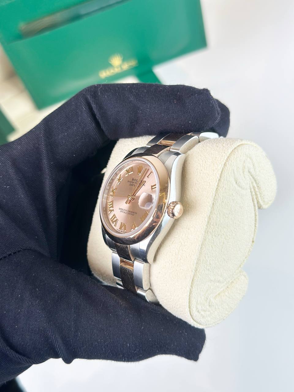 ROLEX DATEJUST ROMAN NUMERALS EVEROSE GOLD OYSTERSTEEL AUTOMATIC WATCH