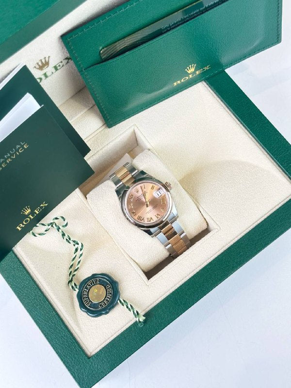 ROLEX DATEJUST ROMAN NUMERALS EVEROSE GOLD OYSTERSTEEL AUTOMATIC WATCH