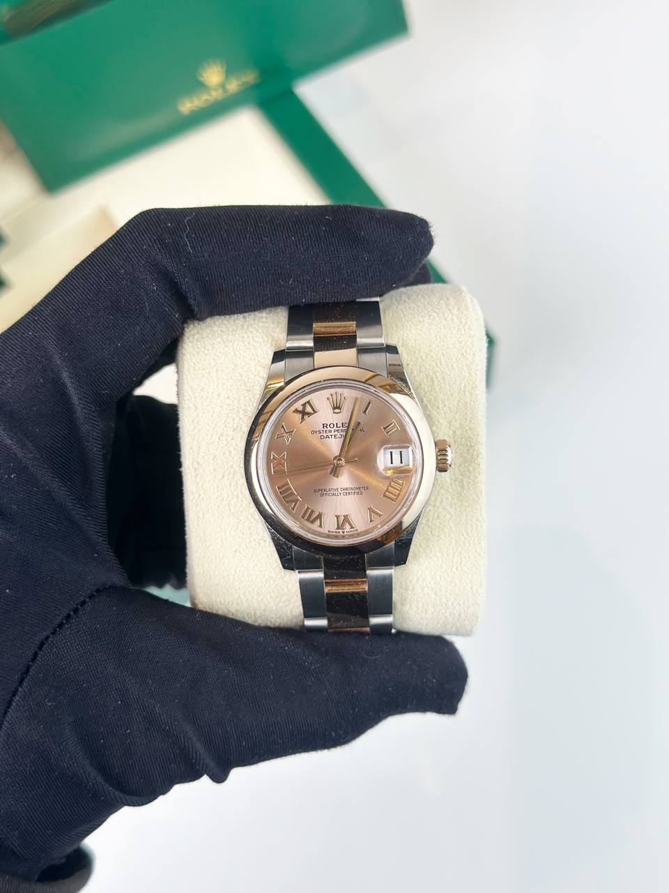 ROLEX DATEJUST ROMAN NUMERALS EVEROSE GOLD OYSTERSTEEL AUTOMATIC WATCH