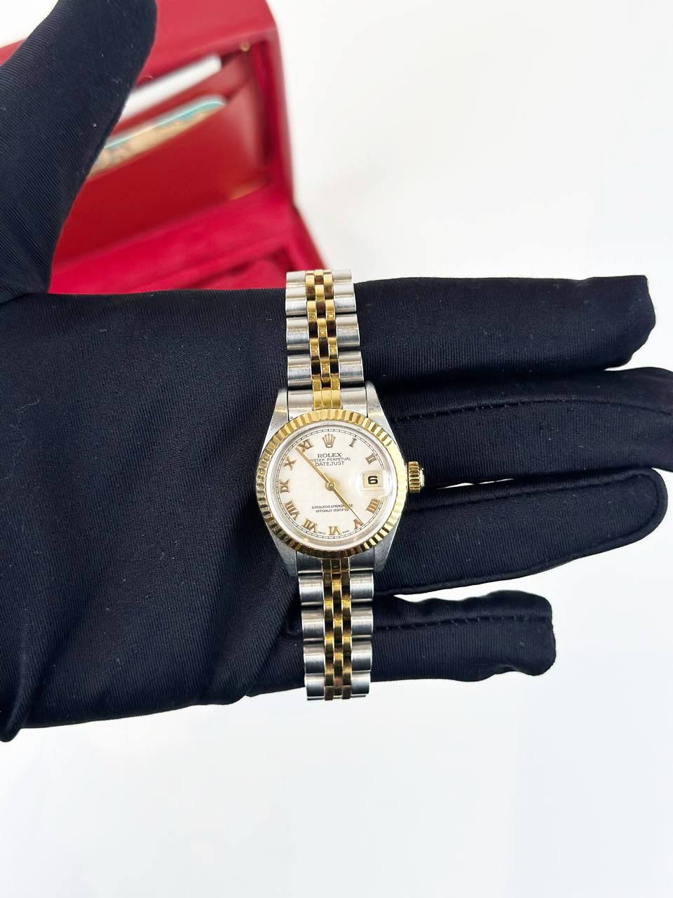 ROLEX LADY-DATEJUST ROMAN NUMERAL PYRAMID DIAL STEEL GOLD JUBILEE WATCH
