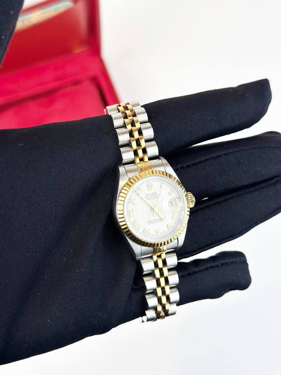 ROLEX LADY-DATEJUST ROMAN NUMERAL PYRAMID DIAL STEEL GOLD JUBILEE WATCH