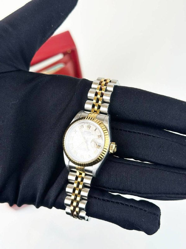 ROLEX LADY-DATEJUST ROMAN NUMERAL PYRAMID DIAL STEEL GOLD JUBILEE WATCH