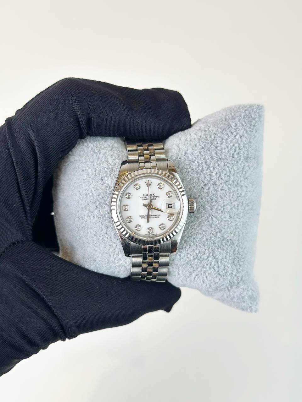 ROLEX LADY-DATEJUST WHITE DIAMOND DIAL STEEL AND WHITE GOLD JUBILEE WATCH