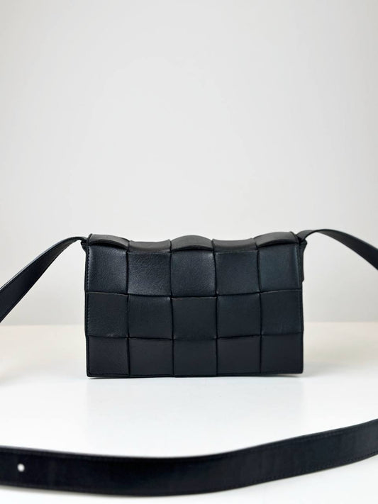 BOTTEGA VENETA CASSETTE INTRECCIATO BLACK CROSSBODY BAG