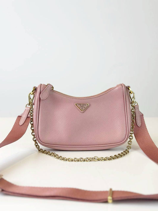 PRADA RE-EDITION 2005 SAFFIANO LEATHER MINI PINK HOBO BAG