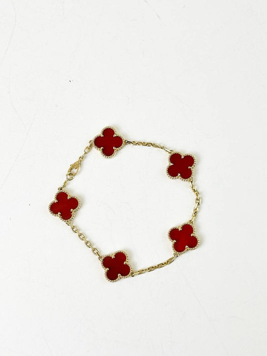 VCA VAN CLEEF & ARPELS VINTAGE ALHAMBRA CARNELIAN YELLOW GOLD BRACELET