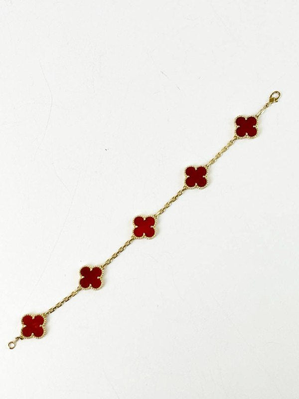 VCA VAN CLEEF & ARPELS VINTAGE ALHAMBRA CARNELIAN YELLOW GOLD BRACELET