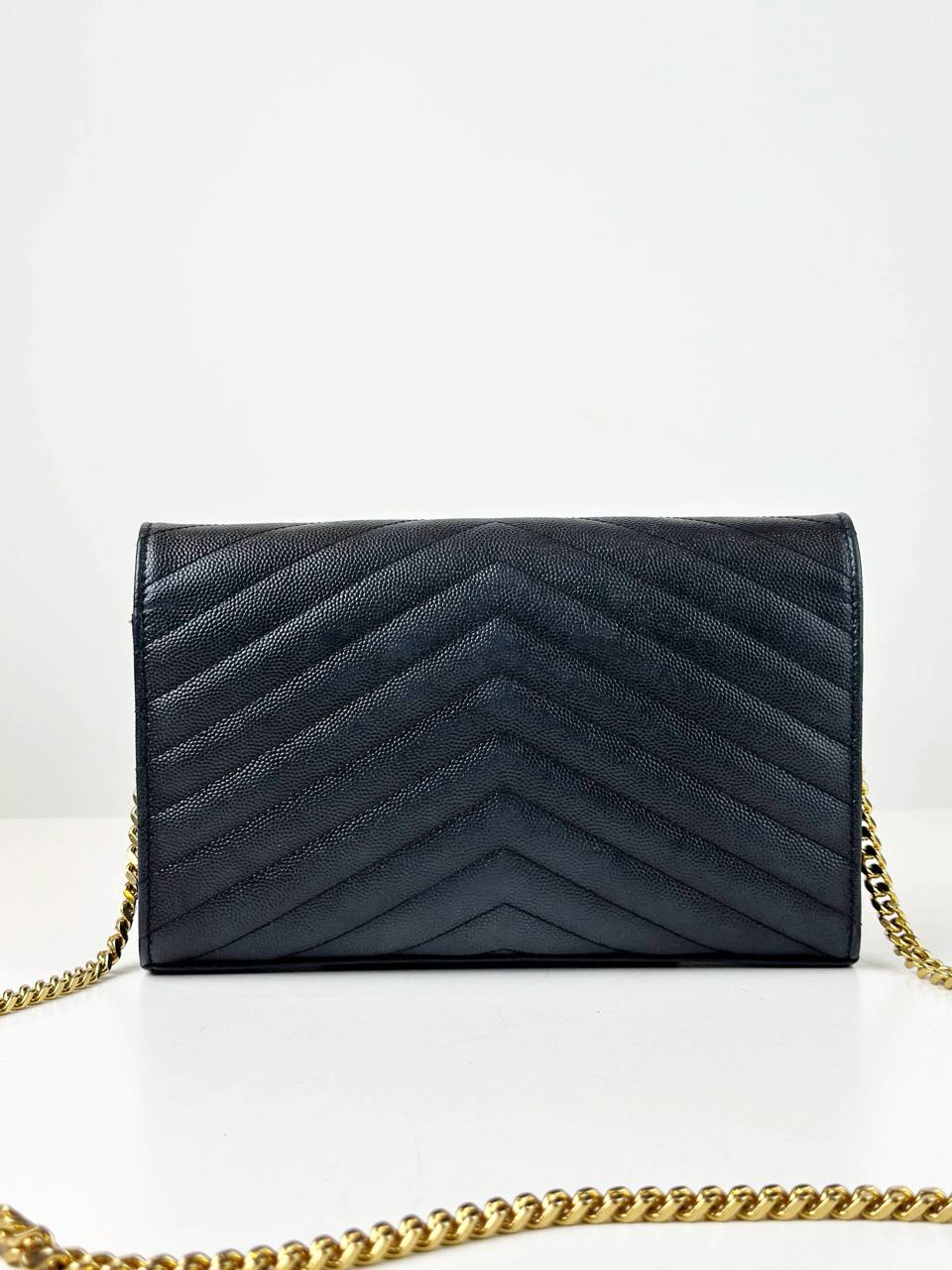 YSL ENVELOPE CASSANDRE BLACK WALLET ON CHAIN