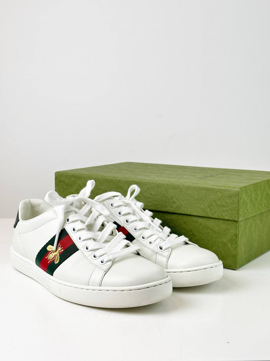 GUCCI ACE EMBROIDERED WHITE SNEAKERS