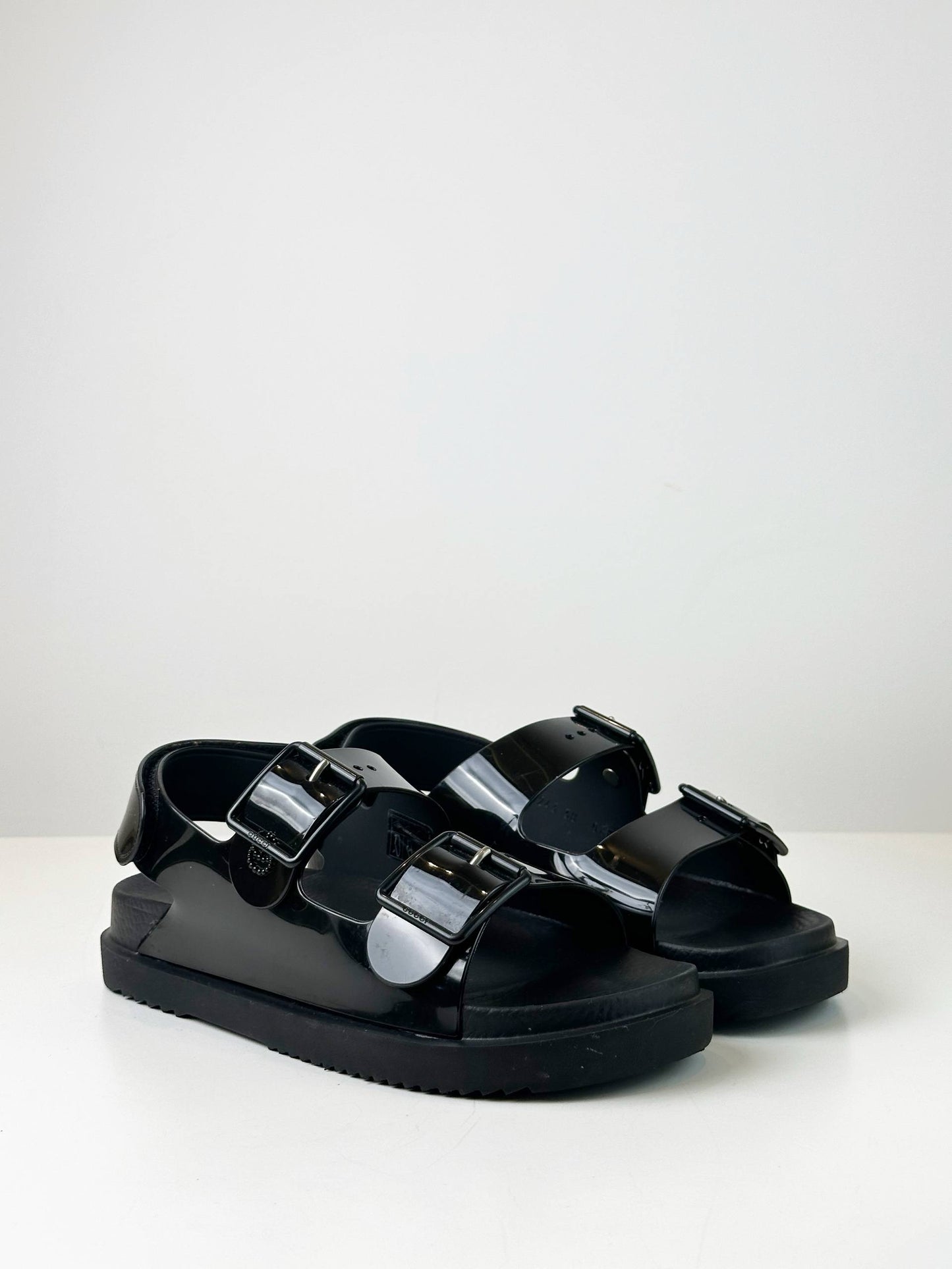 GUCCI BLACK RUBBER DOUBLE G DAD SANDALS