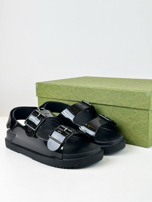 GUCCI BLACK RUBBER DOUBLE G DAD SANDALS