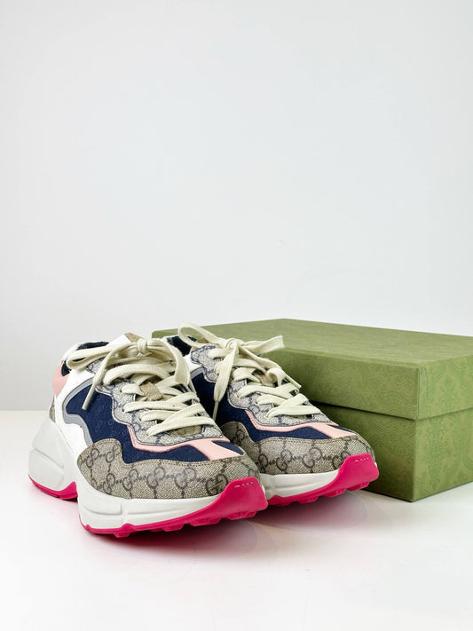 GUCCI GG SUPREME BLUE WHITE PINK RHYTON SNEAKERS