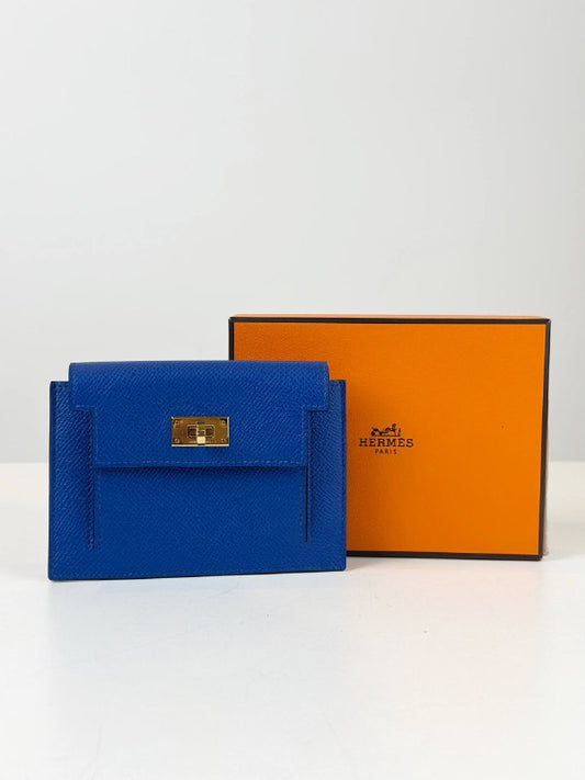 HERMES KELLY POCKET COMPACT EPSOM BLUE WALLET GHW